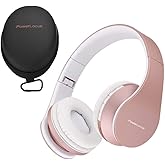 PowerLocus Wireless Bluetooth Over-Ear Stereo Foldable Headphones, Wired Headsets with Built-in Microphone for iPhone, Samsung, LG, iPad (Rose Gold)