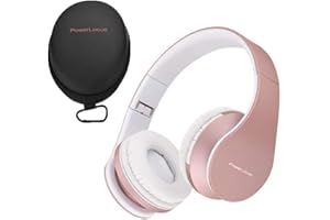 PowerLocus Wireless Bluetooth Over-Ear Stereo Foldable Headphones, Wired Headsets Rechargeable with Built-in Microphone for i
