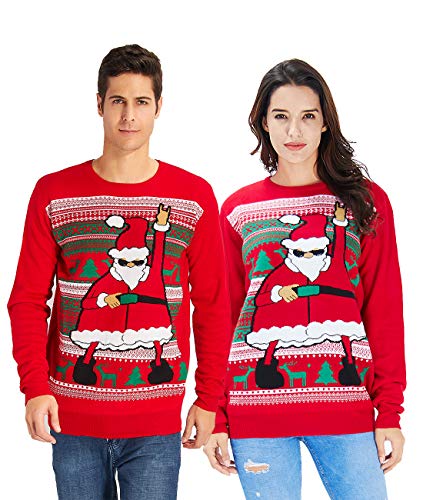 Idgreatim Mens Ugly Christmas Sweater Dace Santa Claus Long Sleeve Knitted Sweater Sweatshirt for Christmas Red XL