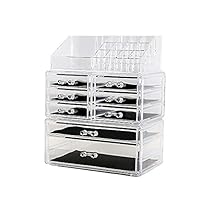 DreamGenius Makeup Organizer 3 Pieces Acrylic Cosmetic Storage Drawers and Jewelry Display Box