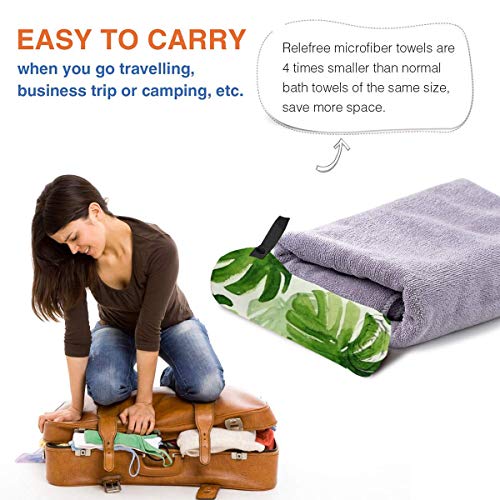 Microfibre-towel-lightweight-travel-beach-towel-Extra-large-quick-drying-camping-towel-Premium-gym-towels-for-swimming-yoga-Highly-absorbent-fast-dry-Watercolortropical-Monstera-Palm-Leaf