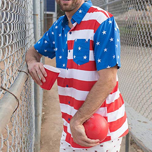 Ximandi Man American Flag Print Short Sleeve Pocket Buttons Printed T-Shirt Blouse - Thumbnail 3