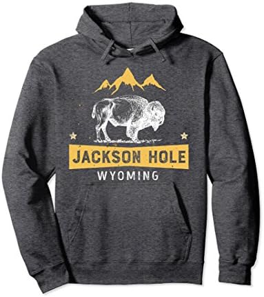 Unisex Jackson Hole Hoodie Wyoming Vintage Bison Buffalo Shirt 2XL Dark Heather