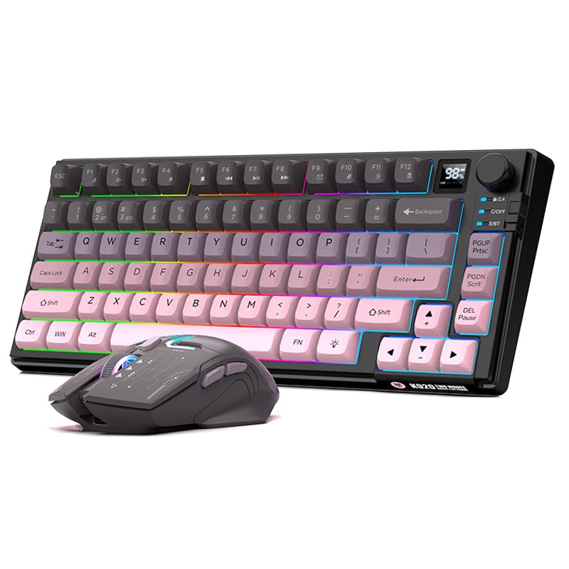 Photo 1 of 75% Wireless Gaming Keyboard and Mouse Combination, with Rechargeable Battery, Glowing Mechanical Feel Keyboard, Ergonomic RGB Optical Mouse, for Gaming/Business (BlackBerry Powder)