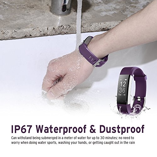 Fitness Tracker, NOVETE Bluetooth 4.0 Heart Rate Monitor Bracelet, IP67 Waterproof, Touch Screen, Smart Wristband, Pedometer Sports Activity Tracker Smart Watch for Android and IOS Smartphone (Purple) - Thumbnail 5