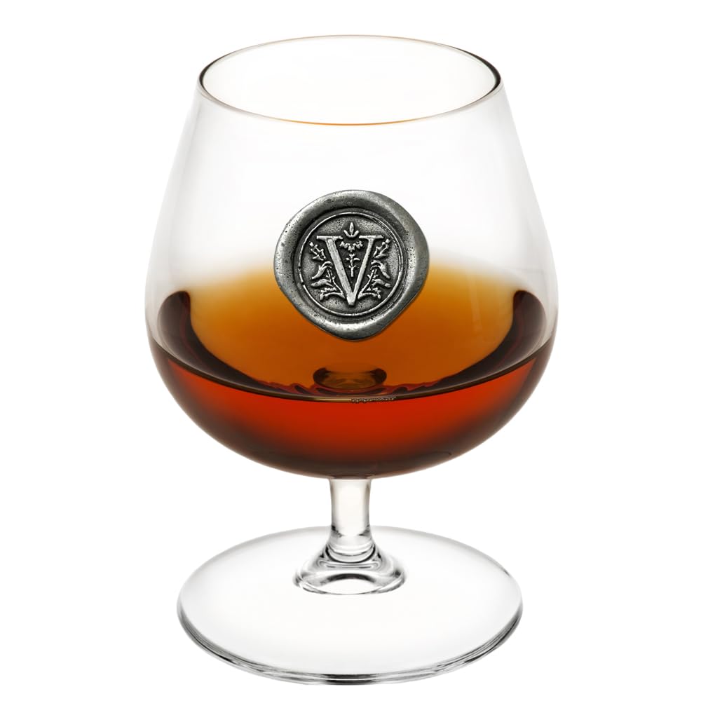 English Pewter Company 14.5oz Brandy Cognac Snifter Glass with Monogram Initial - Personalised Gift with Your Choice of Initial (V) [MON222]