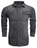 Bluetime Men's Long Sleeve Button Down Casual Denim Shirts Top