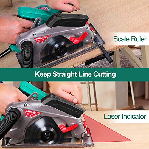 Circular Saw with Laser Guide,HYCHIKA 1500W/12.5A Corded Electric Saw with 4700RPM, 2Pcs Blades