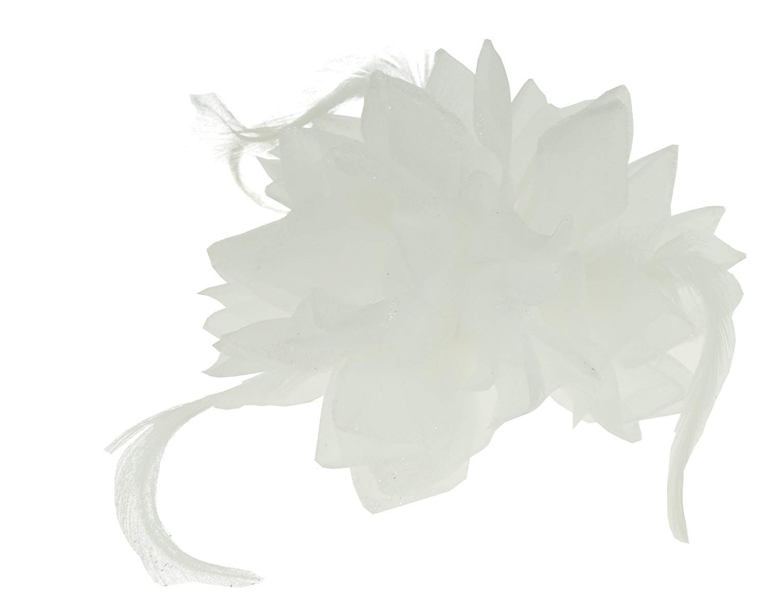 Large Feather Glitter Hair Flower Fascinator Hair Tie Clip White