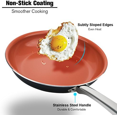 Ceramic Frying Pan with Ultra Nonstick Titanium Coating 9.5 Inch Frying Pan Nonstick Copper Frying Pan Ceramic Skillet Saute Pan Dishwasher Oven Safe PFOA-Free As Seen On TV With Bonus Silicone Mat