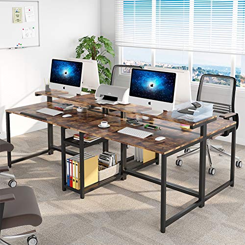 TIYASE 78.7 inch Double Computer Desk with Storage Shelves, Extra Long