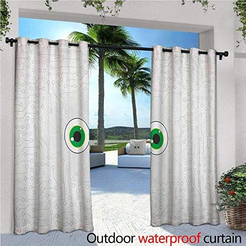 Trippy Patio Curtains High-Tech Hardware Circuit Board Backdrop with Eye Forms Digital Picture Outdoor Curtain for Patio,Outdoor Patio Curtains W108 x L96 Pearl Black Jade Green