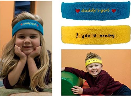 Little Girls Headbands 2 pcs, Embroidered Daddy's Girl &amp; I Wuv U Messages/Emojis