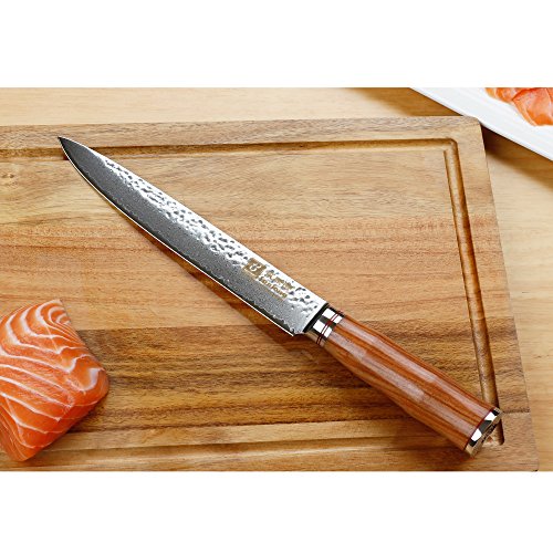 Sunlong 8 Inch Damascus Sashimi Sushi Knife,Best Quality Japanese VG10 Super Steel 67 Layer Damascus,Sharp Double-sided Blade, Environmentally Friendly RoseWood Handle SL-DK1046R