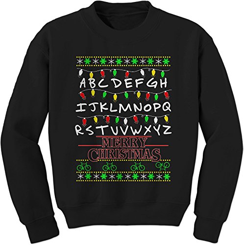 Expression Tees Crew Strange Merry Christmas Adult Small Black (The Best Christmas Party Ever Cast)