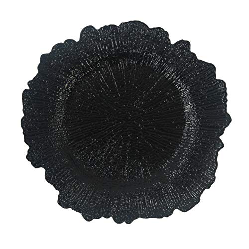 Black Plastic Reef Charger Plates 12 pcs 13 Inch Round Floral Sponge