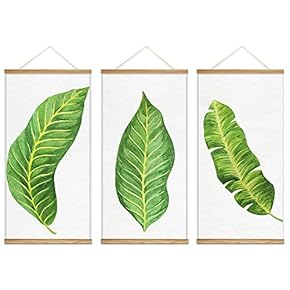 Hanging Poster with Wood Frames Beautiful Green Plants Home Wall Canvas Prints Ready to Hang - 18"x36"x3 Panels