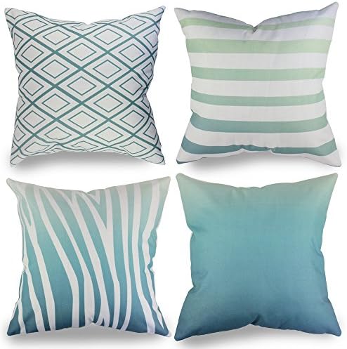 popeven Set of 4 Pillow Covers 18 x 18 Teal Decorative Pillows for Couch Square Design Throw Pillow Covers for Sofa