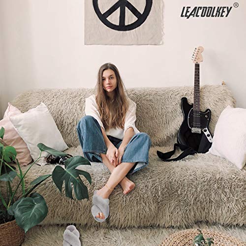 LEACOOLKEY Women Cross Band Slippers, Soft Plush Fleece Slippers,Cushioned Memory Foam Furry Cozy Open Toe House Shoes, Indoor Outdoor Faux Rabbit Fur Comfy Slippers