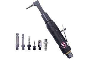 WILIN Air Threaded Drill Pneumatic Airplane Drill 1/4"-28 Chuck Size 0.3 with 5 Pieces Drill Bits for Industrial Aircraft Maintenance 90 Degree Right Angle