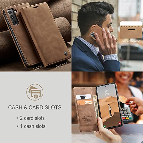 Monweicz Case for Samsung Galaxy S22, [Magnetic Case], [Wallet Case], with Card Holder Stand Protective Flip Wallet Anti-Shock Case for Samsung Galaxy S22-Brown