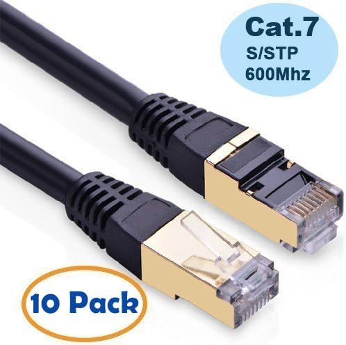 PiperCables PRO SERIES CAT7 (10 Pack) Shielded RJ45 Ethernet Network Cable Professional Grade - Fluke Tested - 100% Guaranteed - Gold Plated - SSTP Solid Copper 26AWG Shielded (3.3ft - 1m Black)