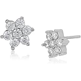 Vanbelle Sterling Silver Jewelry - Rhodium Plated with 925 Stamp - Flower Stud Earring with Cubic Zirconia Stones - Elegant Handcrafted for Women
