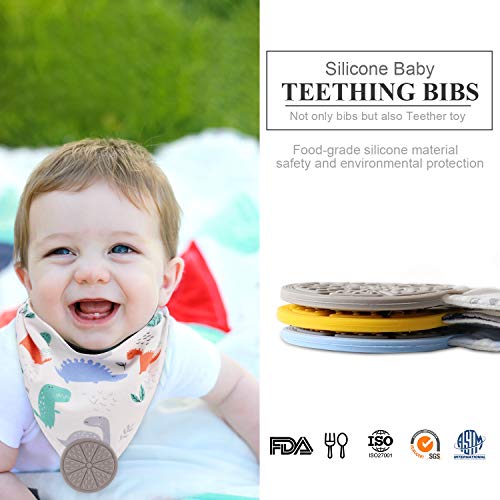 Teething Bib, AOKE Baby Bandana Drool Bibs and Teether Toys Made with 100% Organic Cotton for Boys and Girls, Super Absorbent Hypoallergenic Bibs Baby Shower Gift (3PACK)