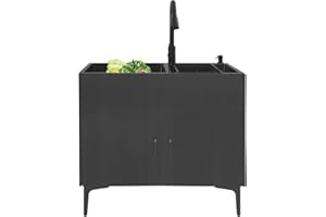 Liffshsy Laundry Sink with Cabinet, Utility Room Stainless Steel Sink with Pull-Out Faucet Dual Bowls, Freestanding Laundry Utility Tub for Kitchen Bathroom 31.89x16.93x30.71in (Black)