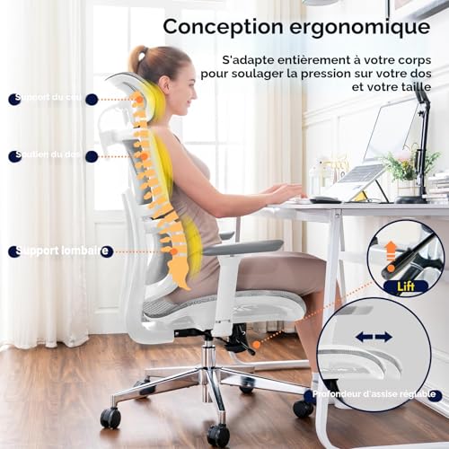 TONFARY Professional Ergonomic Office Chair - Breathable Mesh Backrest, 130° Tilt, 3D Armrests and Adjustable Seat - Swivel Wheels, 150kg