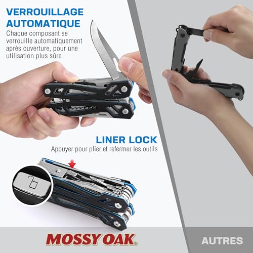 Mossy Oak 22 in 1 Multifunction Stainless Steel Pliers with Bag, Multi-tool Tool Saw Bits Screwdriver Bottle Opener for Camping, Outdoor, Hiking, Survival, Repair