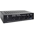 Pyle Compact Mini Home Power Amplifier - 100W Smart Indoor Audio Stereo Receiver w/ RCA, 3 Microphone IN, AUX, 25/70V Outputs, LED, Input Selector, For PA, Amplified Speaker Sound System PCM60A Black
