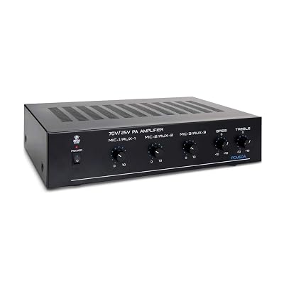Compact Mini Home Power Amplifier - 100W Smart Indoor Audio Stereo Receiver w/ RCA, 3 Microphone IN, AUX, 25/70V Outputs, LED, Input Selector, For PA, Amplified Speaker Sound System Pyle PCM60A Black