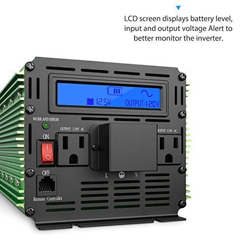EDECOA Pure Sine Wave Power Inverter 2500W Peak 5000W DC 12V to 110V AC with LCD Display and Remote Controller - Thumbnail 2