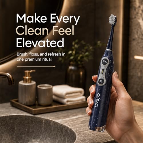 Electric Toothbrush with Water Flosser for Adults, 3-in-1 Sonic Brush & Floss Combo, Cordless Oral Irrigator with 5 Brush Heads, 3 Modes, 30-Day Battery, Travel Toothbrush for Braces, Sensitive Gums
