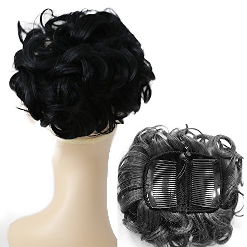 PRETTYSHOP BUN Up Do Hair Piece Hair Ribbon Ponytail Extensions Draw String Scrunchie wavy Black # 1 HK101