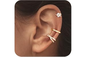 HABIKIP 14K Gold Plated Ear Cuff Earrings for Women, Dainty Ear Cuffs Clip on Earrings Non Piercing Trendy Cubic Zirconia Cartilage Hoop Earring Fashion Jewelry Stocking Stuffers Sets for Women