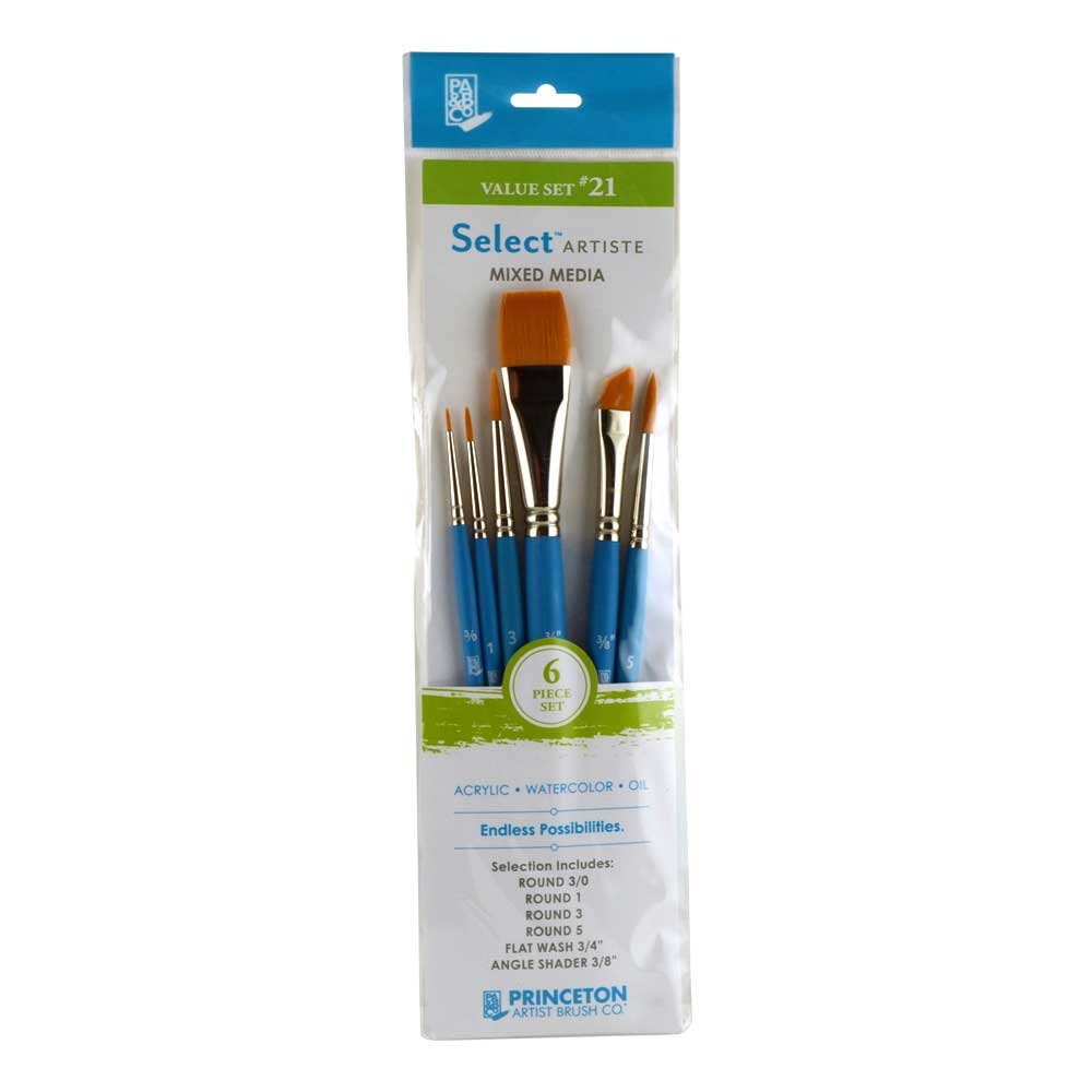 Princeton SelectArtiste Fine Art Multi-Technique Brush Set, 6 x Synthetic Brushes, Mixed Media, For Professionals & Students