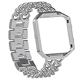 Fitbit Blaze Bands With Frame Metal Small,Austrake Replacement Stainless Steel Chain Bands with Frame for Fitbit Blaze Bands Men,Silver