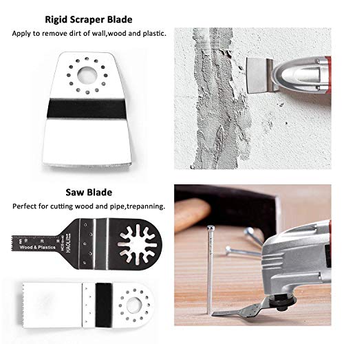 WORKSITE DMT123 Multi-Purpose Oscillating Tool Kit with Carbide Grout Blade, Half Moon Saw Blade, Triangular Carbide Grit Rasp Blade, Rigid Scraper Blade, Triangular Sanding Pad and Carry Bag