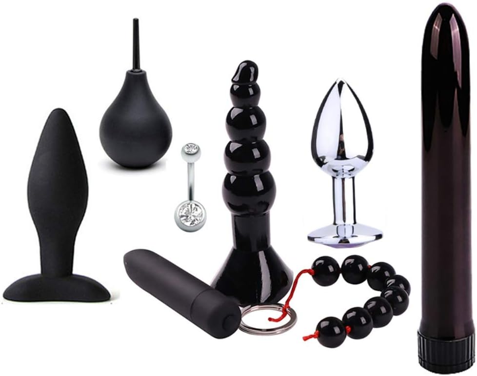 BOENZN 8pcs Silicone Amal Plug Amal Bead Metal VII-bratór Massag-er Six-Toys Kit for Men Women Beginners