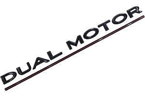 Knomix Dual Motor Emblem Badge Sticker Plaid Decor Compatible with Tesla Model 3 Y X S Accessories (Glossy Black-Red Line)
