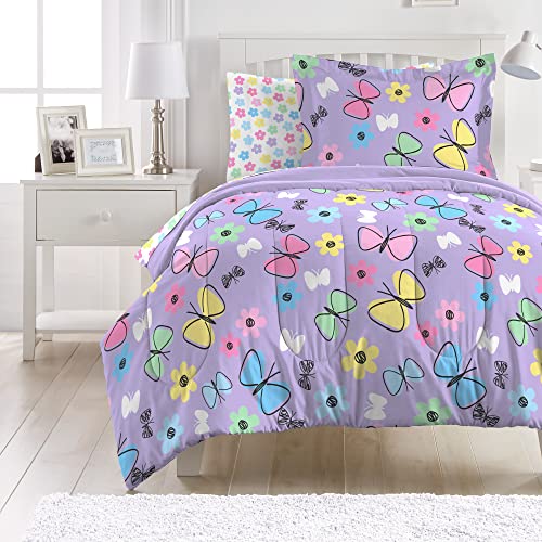 (Twin) - Sweet Butterfly Ultra Soft Microfiber Comforter Bedding Set, Purple Multi