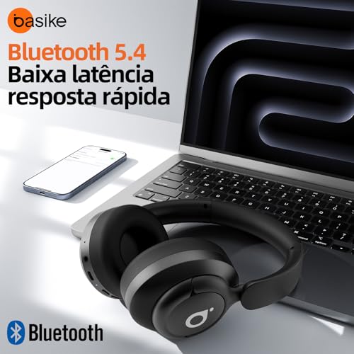 Basike Fone de Ouvido Bluetooth 5.4, ANC Cancelamento de Ruído Ativo Headphone com Microfone, Certificação Hi-Pure Audio, 30h Bateria, LE29 (Preto)