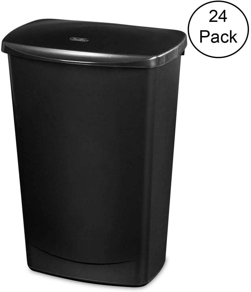 STERILITE 10919006 11.4 Gallon Lift-Top Covered Wastebasket Trash Can (24 Pack)