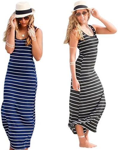Summer Dress, Familizo Ladies Sleeveless Striped Loose Beach Long Dress White