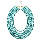 Jane Stone Fashion Faux Turquoise Necklace Acrylic 5-Row Multi-Layered Collar for Women