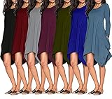 Wearlove Women Asymmetrical Loose Long Sleeve Pockets Tunic Shirt Dress