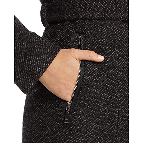 T Tahari Women's Asymmetrical Zip up Closure Wool Coat, Black Combo Tweed, L