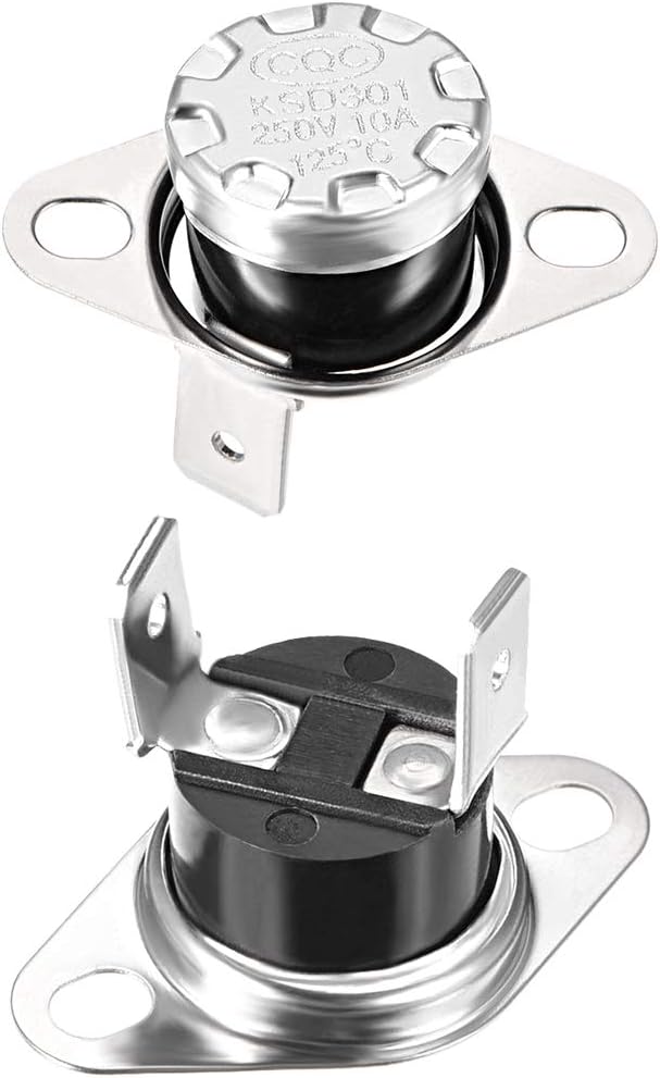sourcing map KSD301 Thermostat 125°C/257°F 10A N.C Adjust Snap Disc Temperature Switch for Microwave,Oven,Coffee Maker 2pcs,Bakelite Material